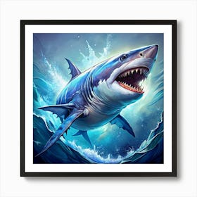 Great White Shark Leaping Out Of The Water 1 Art Print