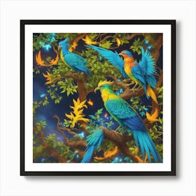 Parrots In The Tree Art Print