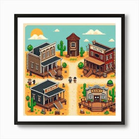 8-bit western town Art Print