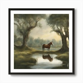 Horse By The Pond Art Print
