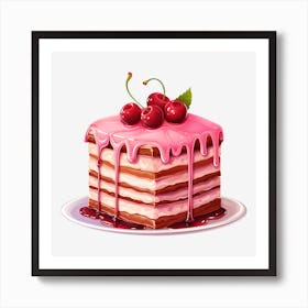 Pink Cake With Cherries Art Print