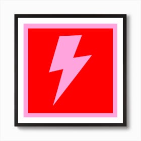 Lightning Bolt Pink and Red Square Art Print