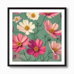 Cosmos Floral Botanical Vintage Poster Flower Art Print Art Print