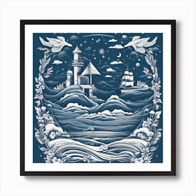 Lighthouse In The Sky Art Print