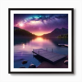 Starry Sky Over Lake 1 Art Print