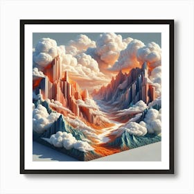 A wall art painting designed with 3D technology depicting images of clouds Art Print