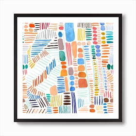 Rainbow Stitches Orange Blue Square Art Print