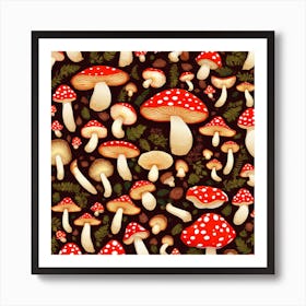 Mushrooms On A Brown Background Art Print