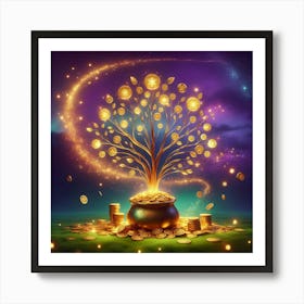 Gold Tree With Coins Art Print