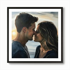 Couple Kissing At Sunset Art Print