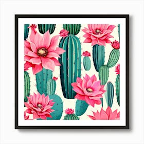 Pink Cactus Art Flowers Poster