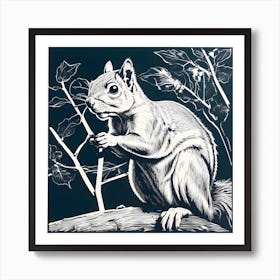 Squirrel Linocut Art Print