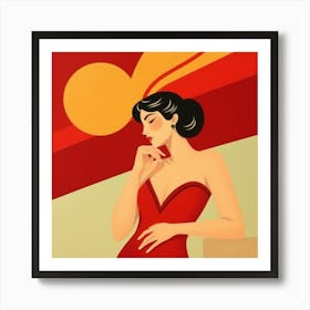 Woman In Red Dress Art Print