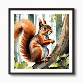 Red Squirrel In The Woods 4 Art Print