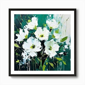 An Abstract Expressionist Interpretation Of A Bouquet Of White Flowers Using Bold Brushstrokes And (1) Art Print