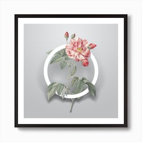 Vintage Variegated French Rose Minimalist Flower Geometric Circle on Soft Gray n.0316 Art Print