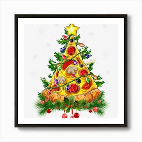 Pizza Christmas Tree Lights Xmas Boys Men Crustmas Pepperoni Art Print