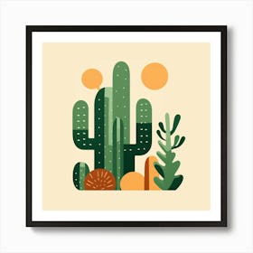 Rizwanakhan Simple Abstract Cactus Non Uniform Shapes Petrol 12 Art Print