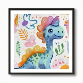 Cute Muted Pastels Pachycephalosaurus Dinosaur 1 Art Print