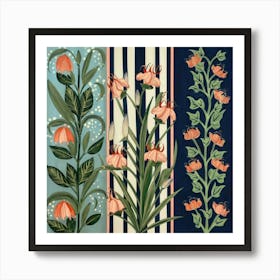 Three equal parts, each part containing a type of flowers 13 Art Print