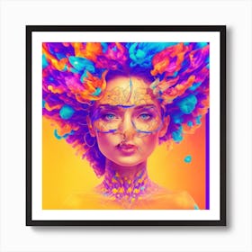 Portrait Of A Woman With Colorful Hair Art Print