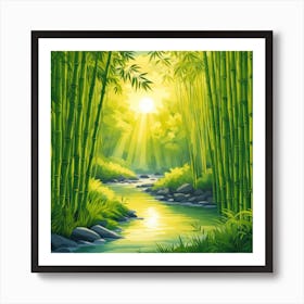 A Stream In A Bamboo Forest At Sun Rise Square Composition 383 Art Print