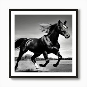 Black And White Horse Running Art Print