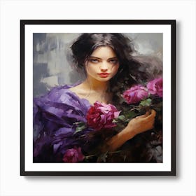 Woman With Roses Art Print