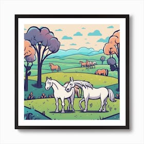 Two Horses In The Field Art Print