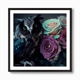 owl with friesian horse colors, Chameleon roses  2 Art Print