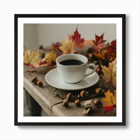 Coffee And Autumn Leaves 3 Art Print