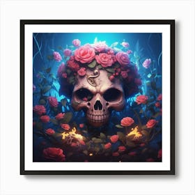 Skull With Roses Art Print