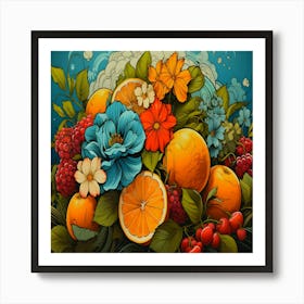 Floral and orange fruit illustration design Art Print