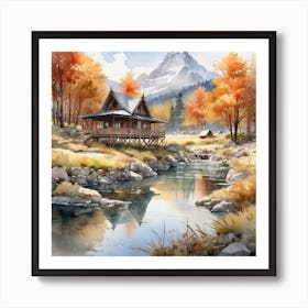 Cabin By The River Art Print