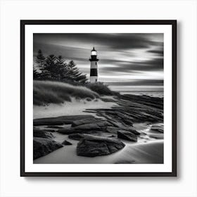 Black And White Lighthouse 2 Art Print