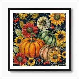 Pumpkins And Sunflowers 6 Art Print