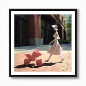 Addyfe Origami Paper Model Of A Woman Pushing A Stroller Down T 6e79d5f2 1afb 409e B4b3 18a273519ac8 031307 Art Print