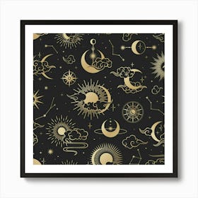 Moon And Stars Art Print