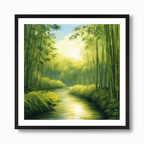 A Stream In A Bamboo Forest At Sun Rise Square Composition 387 Art Print