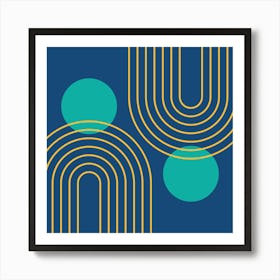 Mid Century Modern Geometric cI in Cottage Teal Navy Blue Mustard Yellow (Rainbow and Sun Abstraction) 1 Poster