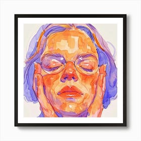 Watercolor Of A Woman With Glasses Art Print