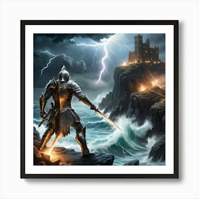 Fantasy Battle Scene On A Cliffside Art Print