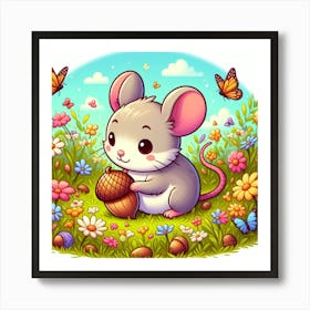 Cute Mouse With Acorn Art Print