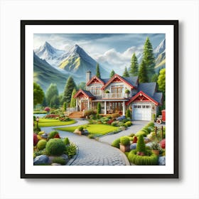 Landscape House In The Mountains Art Print