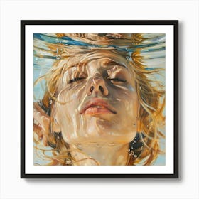 Girl Under Water Photorealistic Oil Painting Art Print