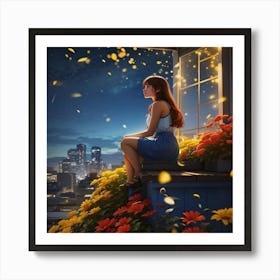 Girl Sitting On A Window Art Print