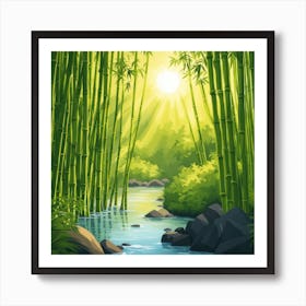 A Stream In A Bamboo Forest At Sun Rise Square Composition 382 Art Print