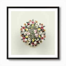 Vintage Pink Baby Roses Flower Wreath on Ivory White n.2256 Art Print