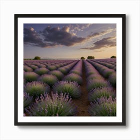 A Serene Lavender Field In Full Bloom With Rows Of Purple Flowers Stretching To The Horizon 2 Art Print