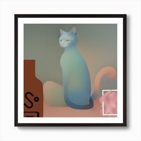 Cat And Bottle Art Print